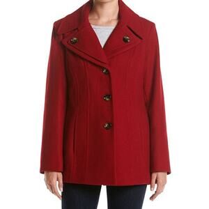 London Fog Peacoat Wool Blend Single-Breasted Women XXS 2XS Red Lined